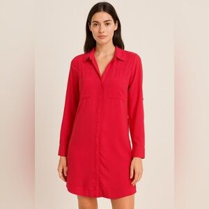 Express Vibrant Red Shirt Dress